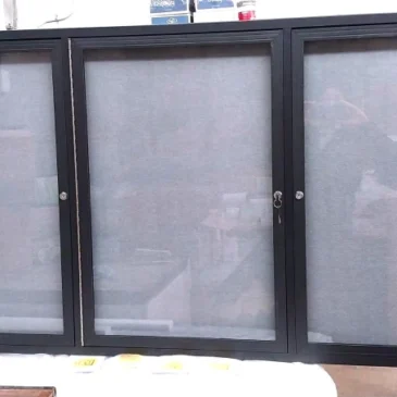 3-door high-quality lockable notice board, offering secure, stylish display for notices with easy access and protection.