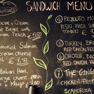 Restaurant menu displayed on Smart Chalkboard Paint chalkboard wall