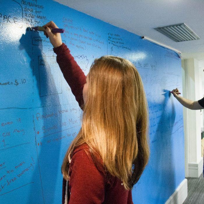 Buy dry erase paint to create writable walls