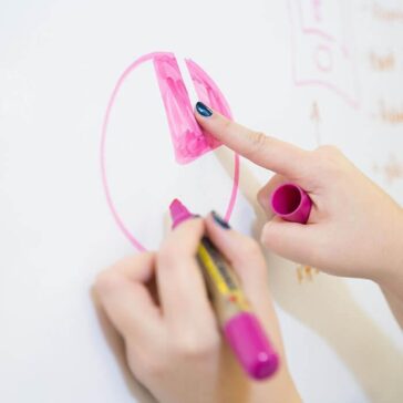 Person erasing marker on smart whiteboard wallpaper