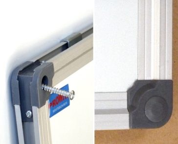 Whiteboard corners and screws—designed for secure mounting and a sleek, finished look, ensuring your whiteboard stays firmly in place.
